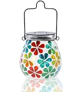Afirst Mosaic Solar Lanterns Outdoor - Glass Hanging Solar Lights Hollow Out Waterproof Table Lam...