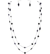 Coiris 2 Layer Illusion Wire Beaded long Collar Statement Necklace with Earrings Long Necklace fo...