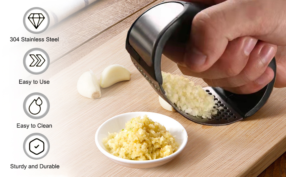 Stainless Steel Garlic Press Rocker Set - Premium Garlic Mincer Garlic Crusher