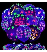 60 Pcs UV Neon Balloons, 14 Inch UV Black Light Balloons Glow in the dark for Birthday Decoration...