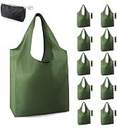 BeeGreen Dark Green Reusable Grocery Bags Bulk 10 Packs, Kitchen Reusable Shopping Bags 50LBS Lar...