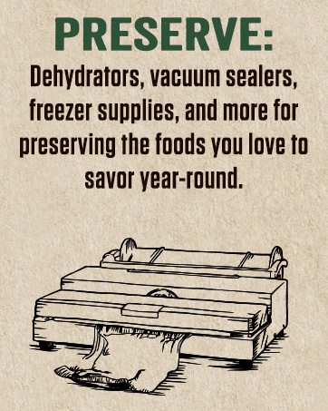 Preserve food messaging with LEM dehydrator graphic and food prep shown