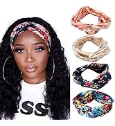 DRESHOW 4 Pack Boho Cotton Non-Slip Headbands for Women Girls Yoga Workout Running Knotted Turban...