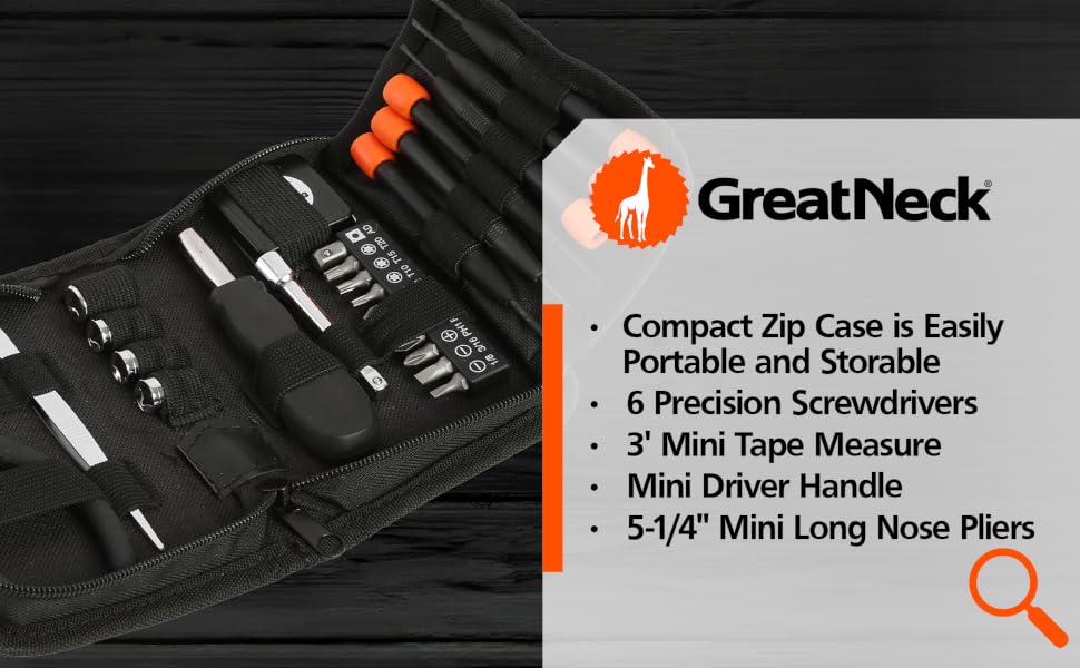 the tools you need to execute minor home repairs and maintenance. with tri-fold zip case