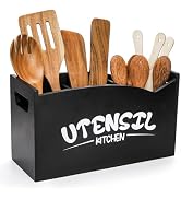 Jucoan Black Farmhouse Utensil Holder for Kitchen Counter, 3 Compartment Large Cooking Utensil Ho...