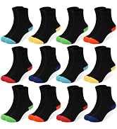 GENTABY 12 Pairs Boys Socks Kids Crew Sock Toddler School Black Dress Soft Socks for Girls Childr...