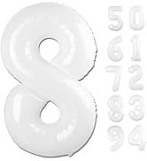 White 8 Balloon, Translucent Number Balloons 40 Inch, 8th Birthday Decorations for Boys Girls, Wh...