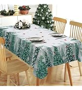 Tailus Winter Pine Tree Rectangle Tablecloth 60x84 Inch, Snowy Forest Cardinal Red Birds Decorati...