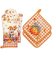 Arquiel Fall Pumpkin Gnome Oven Mitts and Pot Holders Sets 4Pcs, 100% Cotton Heat Resistant, Extr...