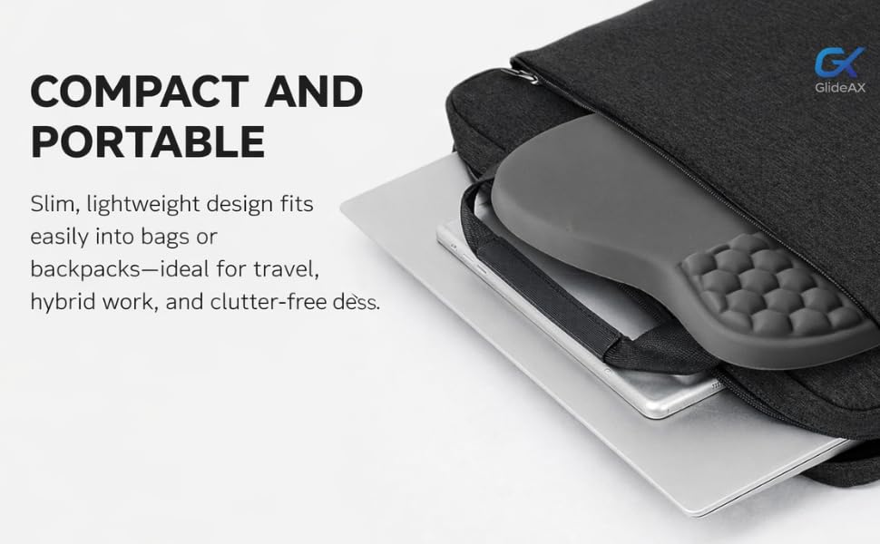 GlideAX wrist rest mouse pad in travel bag