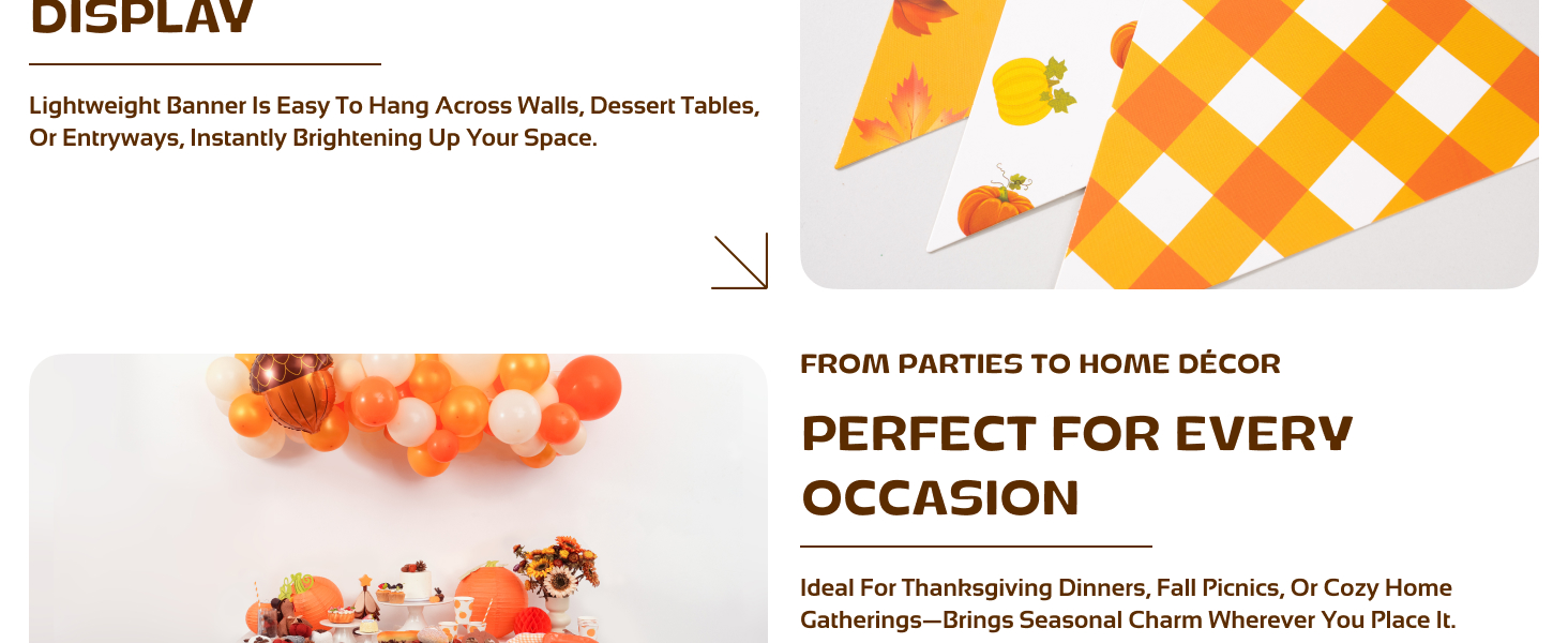 Thanksgiving banner decorations Autumn Triangle Flag Fall party with Plaid, Pumpkin & Maple Leaf