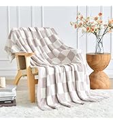 Checkered Throw Blanket for Couch, Ivory White Checkerboard Blankets with Soft Fluffy Microfiber ...