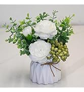 LADADA Faux Flowers with vase,Artificial Silk Roses in vase, Fake Plant Eucalyptus Flower Arrange...