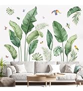 decalmile Tropical Palm Leaves Wall Decals Nature Banana Leaf Green Plants Birds Wall Art Sticker...
