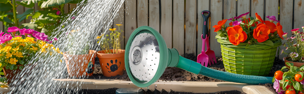 A lush, vibrant garden filled with blooming flowers and thriving plants, showcasing the product in u