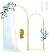 Set of 2 Wedding Arch Backdrop Stand 7.2FT, 6.6FT, Easy to Assemble Gold Arch Backdrop Stand with...