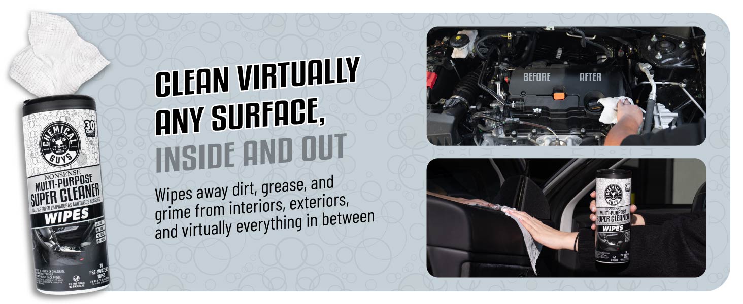 Chemical Guys Interior Cleaning Wipes - Safe for Fabric, Leather, Plastic, and Rubber Car Surfaces
