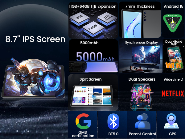 8 inch tablet android 2026 2025 small dual band wifi android 15 64GB 11GB