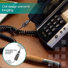 coiled design prevents tangles and cluter for wired handset telephones