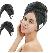 M-bestl 2 Pack Microfiber Hair Towel Wrap,Hair Drying Towel with Button,Absorbent and Anti-frizz ...