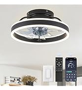 ZMISHIBO Low Profile Ceiling Fans with Lights and Remote, Modern Flush Mount Ceiling Fan, Dimmabl...