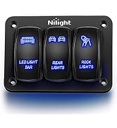 Nilight - 90105C 3 Gang Aluminum Rocker Switch Panel 5 Pin ON/Off Pre-Wired Toggle Switch Panel W...