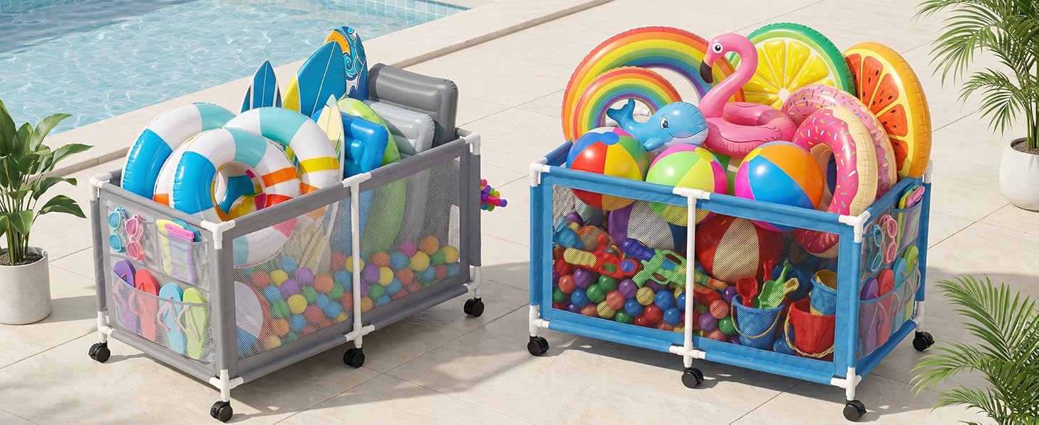 Gray & Blue Pool Storage Bin
