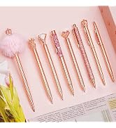 WEMATE 8Pcs Ballpoint Pens Set,Ballpoint Pen Bling for Women,Girly Pens,Black & Blue Ink Ball Poi...
