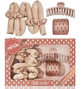 Kitsch Satin Heatless Hair Curler Styling 5pc Gift Set - Satin Heatless Hair Curler w/ 2 Scrunchi...