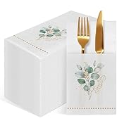 IANFEPH Disposable Linen-Feel Dinner Napkin with Built-in Flatware Pocket, 50 Pack Prefolded Pape...