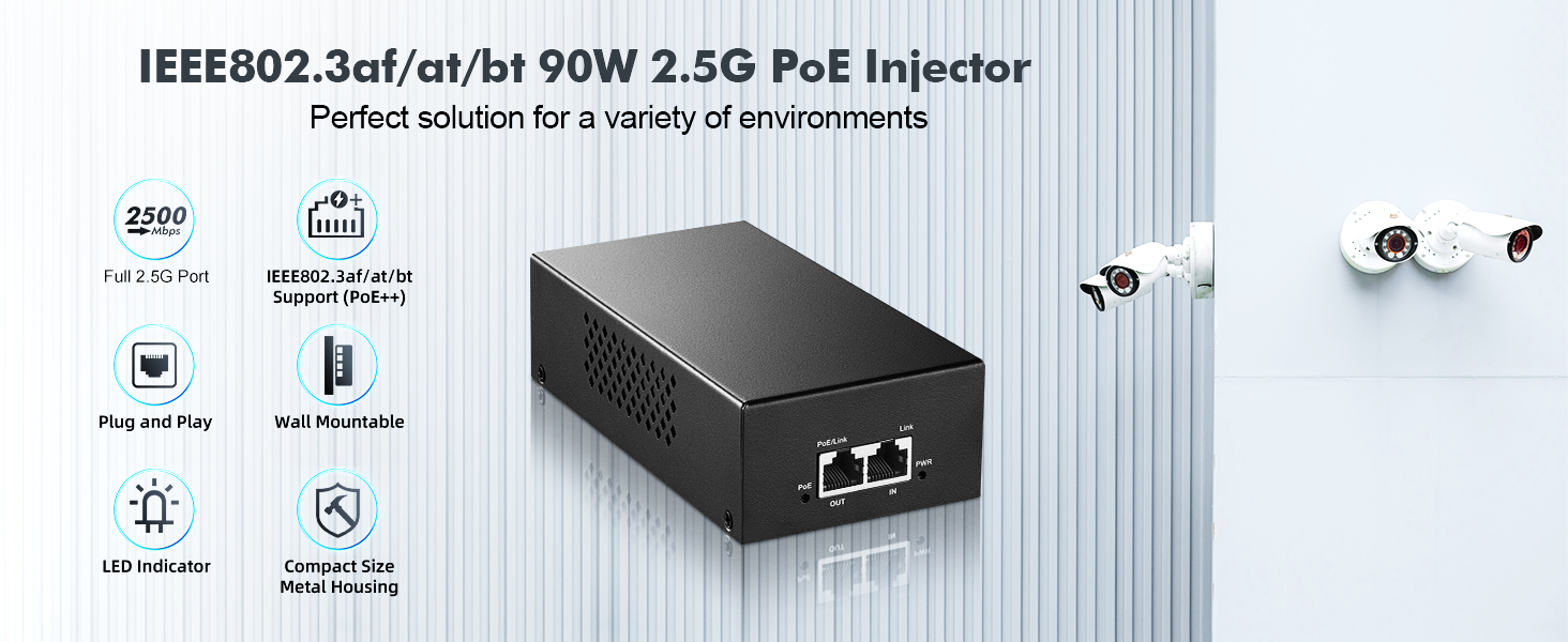 90W 2.5G PoE Injector