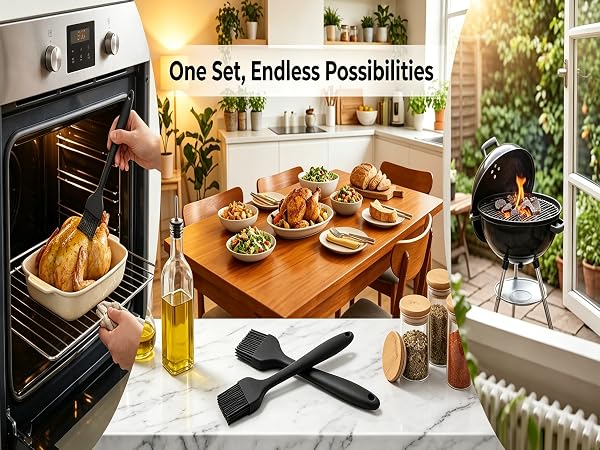 Silicone basting brush set for baking and grilling
