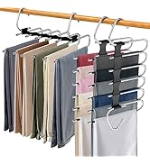 Upgrade 6 Layers Pants Hangers Space Saving, 2Pack Stainless Steel Multifunctional Pants Rack Non...