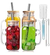 Yirilan 4 Pack 24Oz Mason Jar Cups, Mason Jars with Handle, Mason Jar Drinking Glasses, Mason Jar...