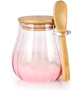 15 oz Pink Sugar Bowl with Bamboo Lid and Spoon,Pink Kitchen Decor and Accessories,Glass Jar with...
