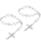 CouTunp Car Rosary Rearview Mirrors, Rose Beads Rosary Cross for Car Mirror Hanging, Personalized...