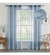 MIULEE 2 Panels Dusty Blue Semi Sheer Window Curtains 84 Inch Length Elegant Grommet Top Window V...