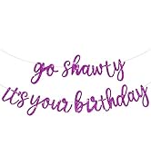 BEISHIDA Purple Go Shawty It's Your Birthday Banner - NO DIY - Hip Hop Theme Glitter Happy Birthd...
