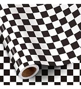 RUSPEPA Checkered Flag Wrapping Paper Roll, Black and White Checkered Flag Gift Wrap, Grid Wrappi...