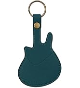 Guitar-shaped keychain in teal leather material with gold-tone metal ring and hardware accent.