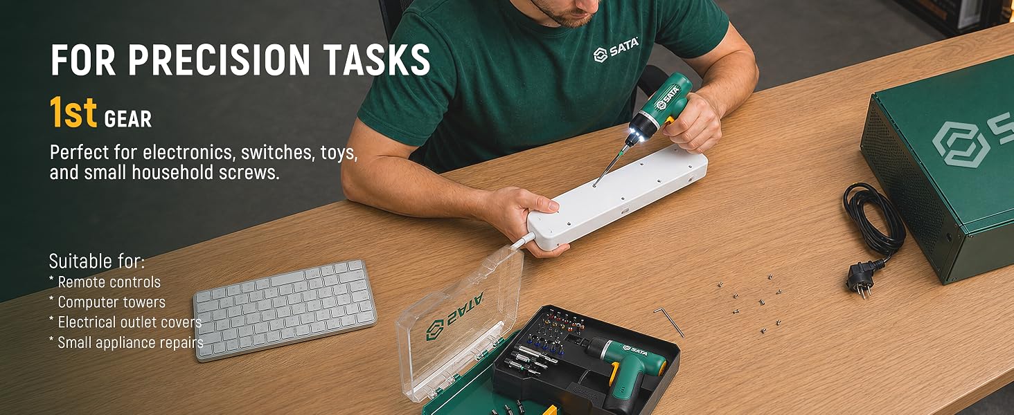 Precision electric screwdriver for electronics repair, outlet covers and appliance maintenance