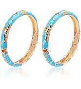 Roe Dolph 2pcs Chinoiserie Cloisonne Bracelet Cloisonne Jewelry Vintage Flower Bangle Bracelets W...