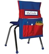 Carson Dellosa 15" W x 19" H Canvas Blue and Red Chairback Buddy Pocket Chart, Desk Buddy Pocket ...