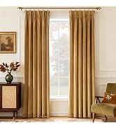 Gold Brown Triple Pleated Velvet Curtains 84 inches Long 2 Panels for Living Room Thermal Insulat...