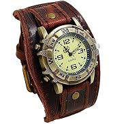 Avaner Vintage Leather Watches, Retro Punk Cuff Watch, Wide Band Quartz Watches for Men and Women