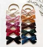Cherssy Baby Girl 4" Velvet Hair Bows and Headbands, 10pcs Nylon Hairbands Elastic Hair Accessori...