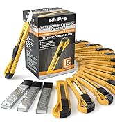 Nicpro 15 Pack Utility Knives Plastic Box Cutters Bulk Retractable Razor Knife with 30 PCS Extra ...