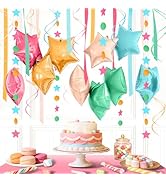 AOBKIAT Rainbow Party Balloons Kit for Birthday,with Colorful Star Foil Balloons,Garland,Crepe Pa...
