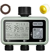 3 Outlet Sprinkler Timer Brass, Programmable Garden Hose Timer with Rain Delay, Manual& Automatic...