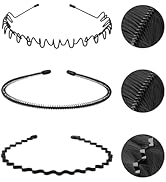 KELUBATU 3 Pack Metal Headbands (Zigzag hair bands, Spring Circle, 0.3cm wave) Adjustable Unisex ...